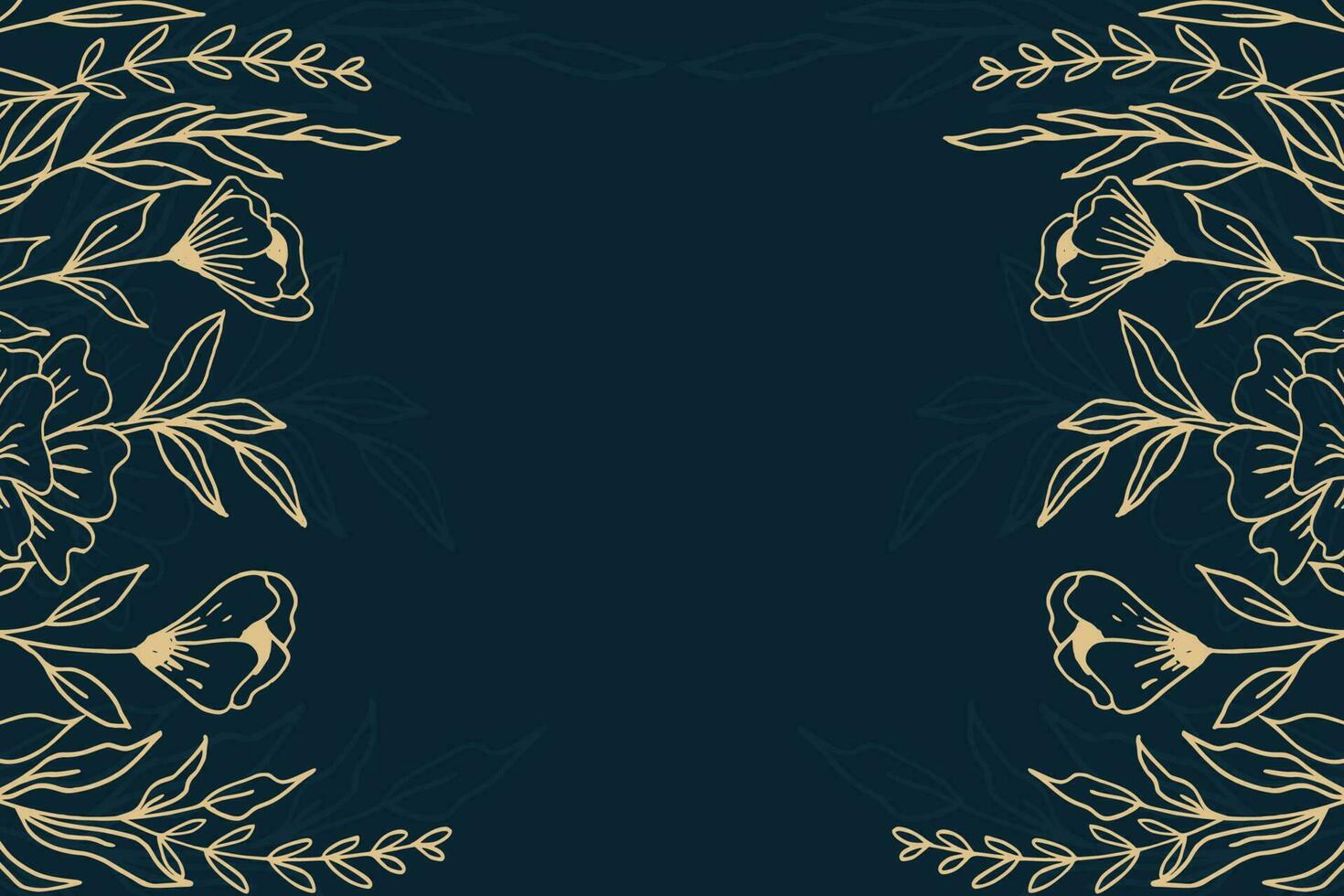 Elegant golden floral background with hand drawn flowers and leaves illustration decoration on dark blue vector