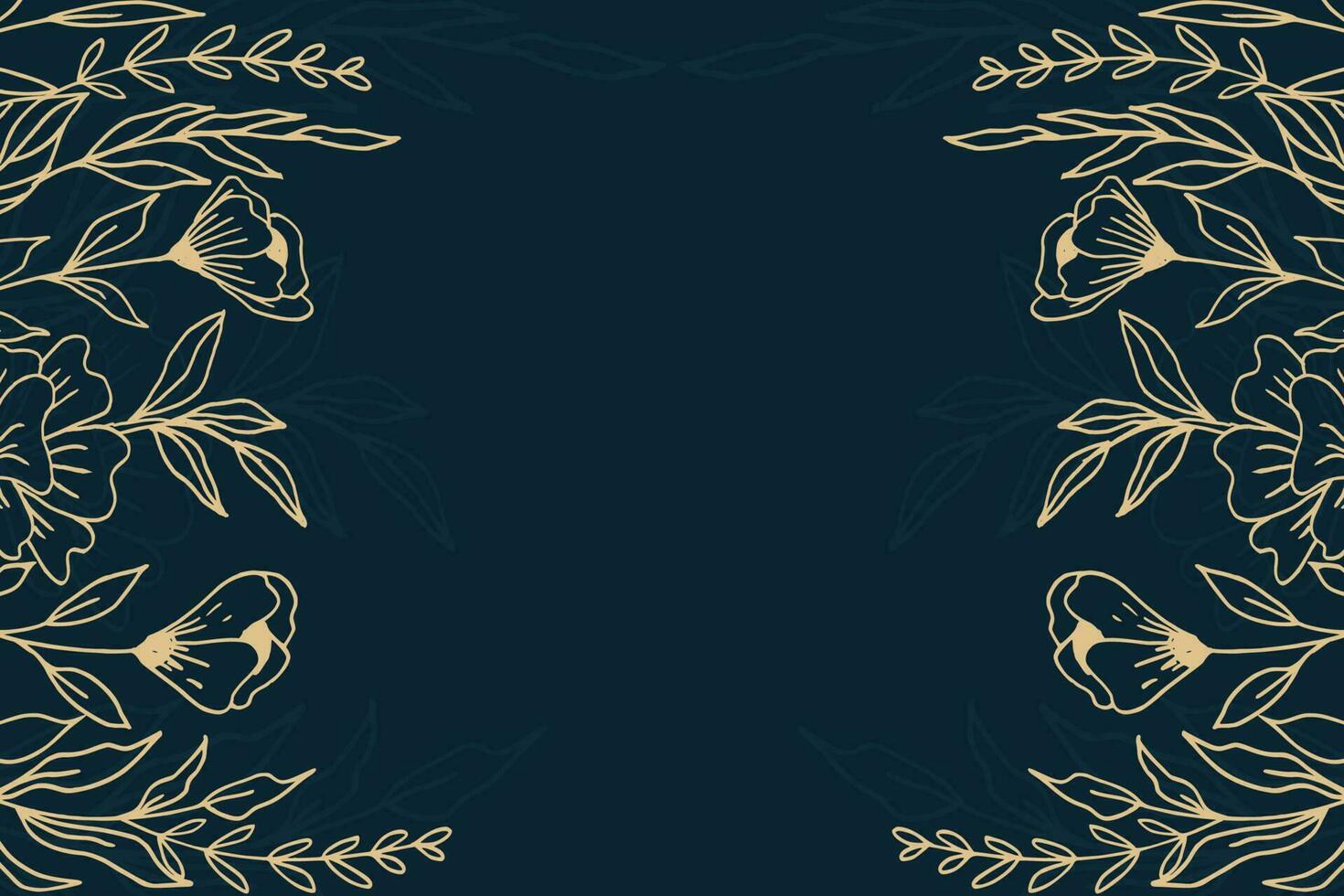 Elegant golden floral background with hand drawn flowers and leaves illustration decoration on dark blue vector