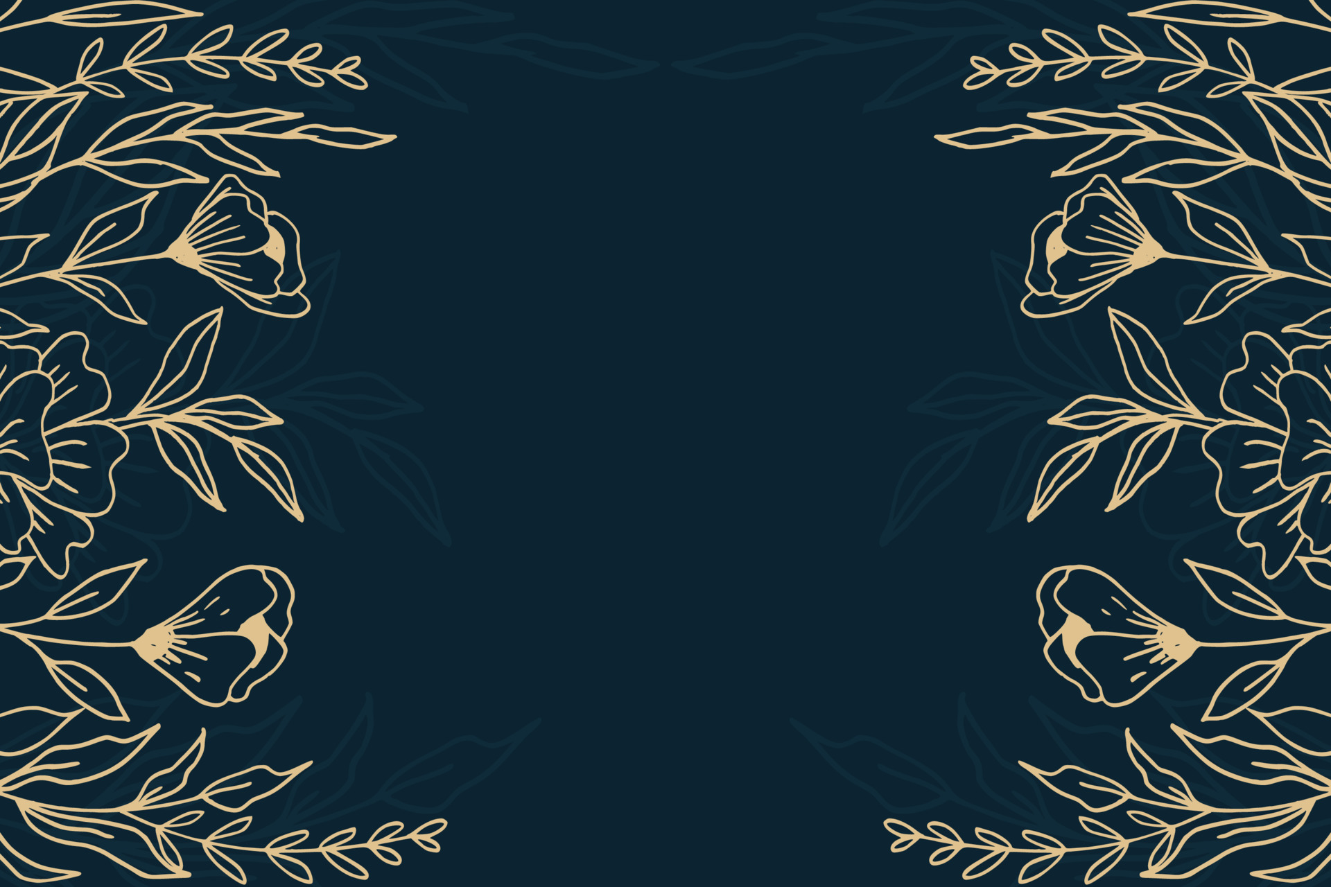 Elegant golden floral background with hand drawn flowers and leaves