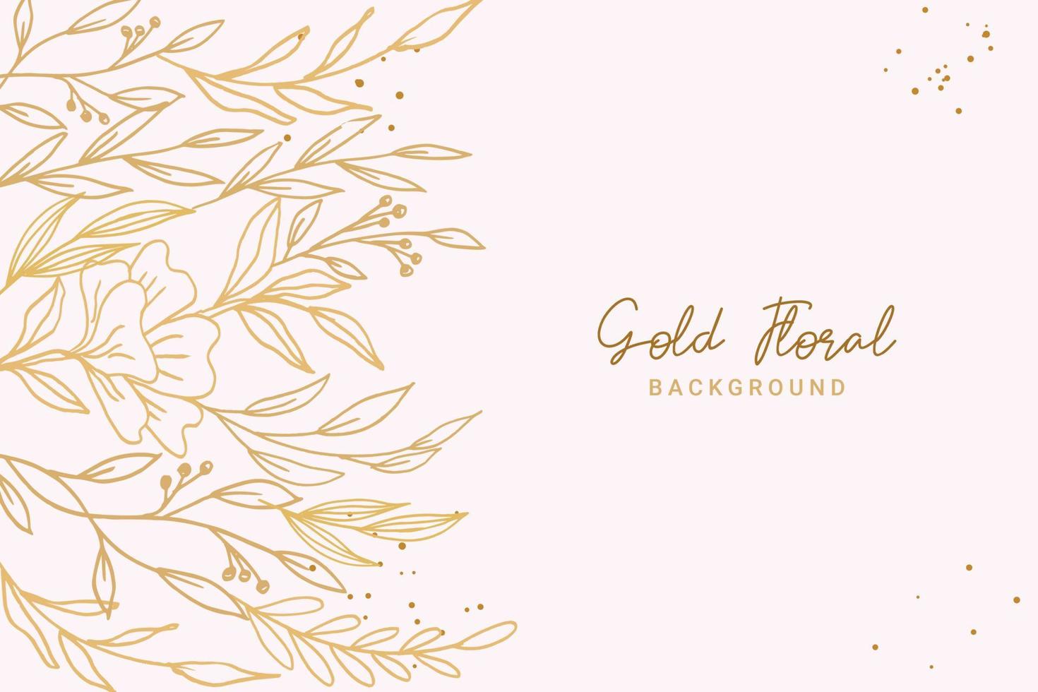 Elegant golden floral background with hand drawn flowers and leaves illustration decoration vector