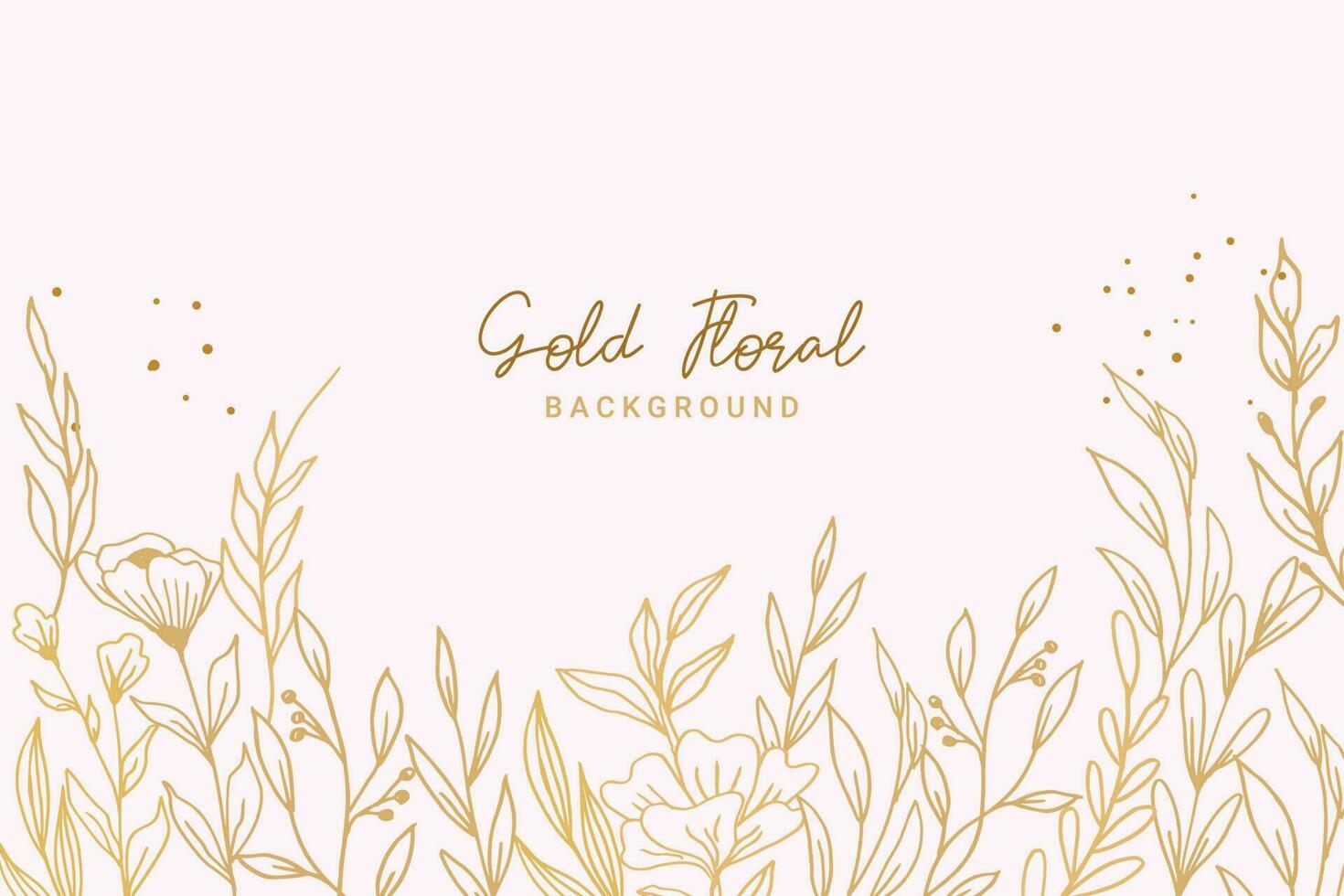 Elegant golden floral background with hand drawn flowers and leaves illustration decoration vector