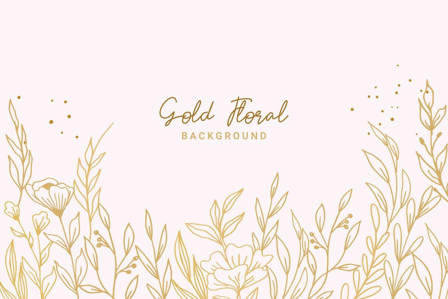 Elegant golden floral background with hand drawn flowers and leaves illustration decoration vector