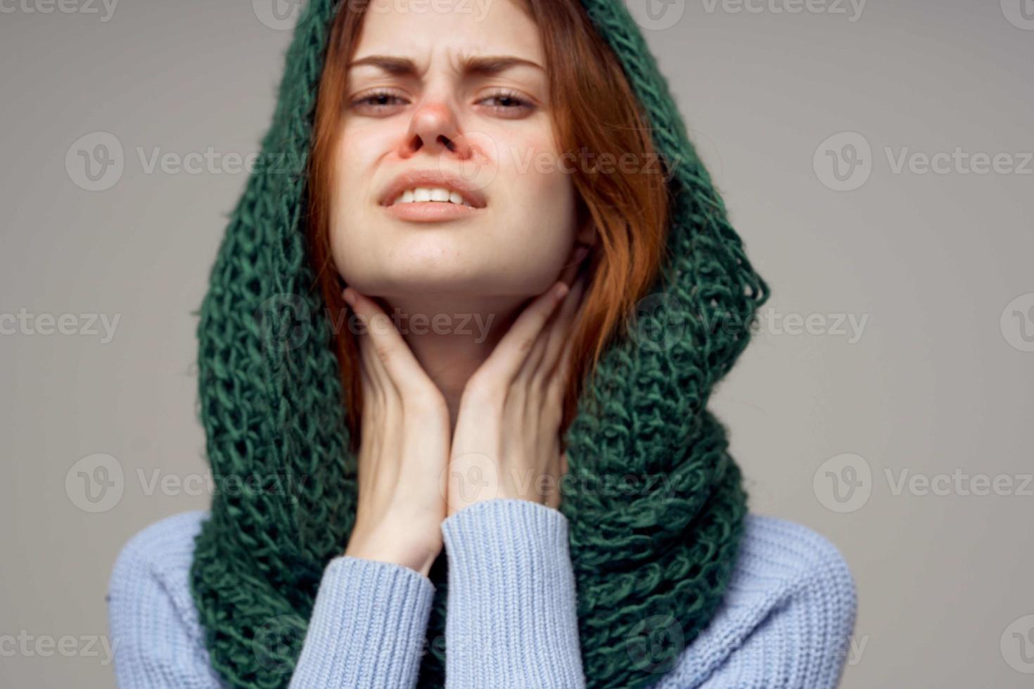 woman green scarf on the head close-up photo