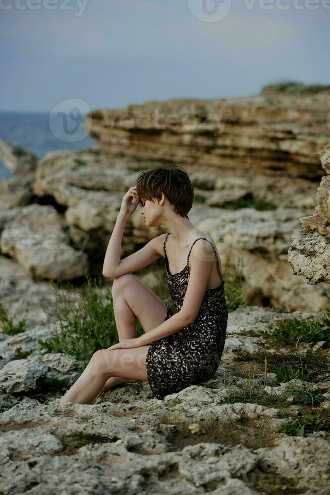fashionable woman modern nature luxury posing freedom Lifestyle photo