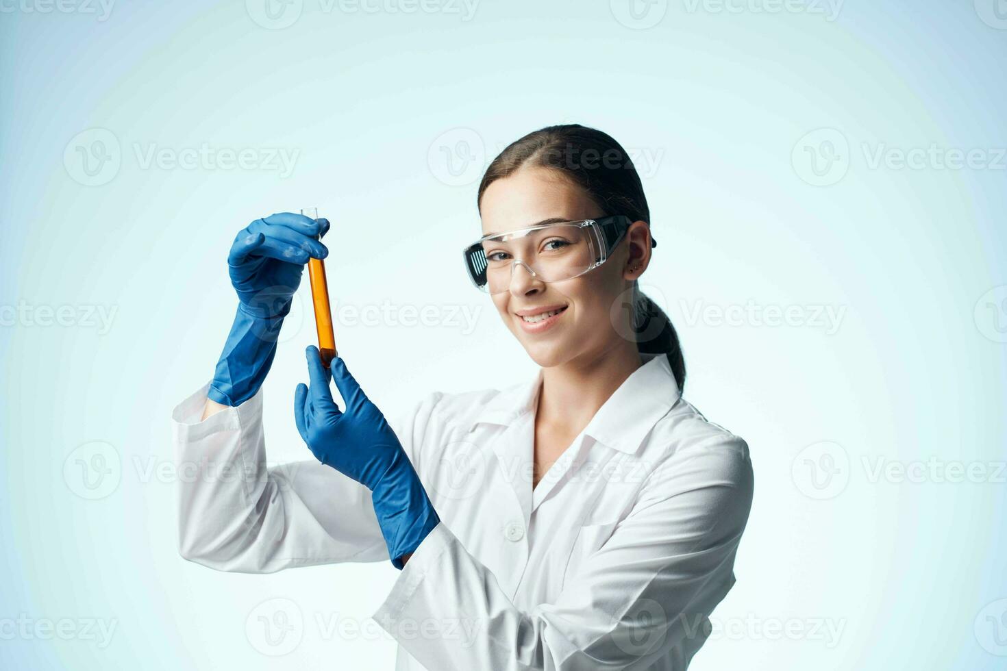 woman laboratory assistant diagnostics research science medicine analyzes photo