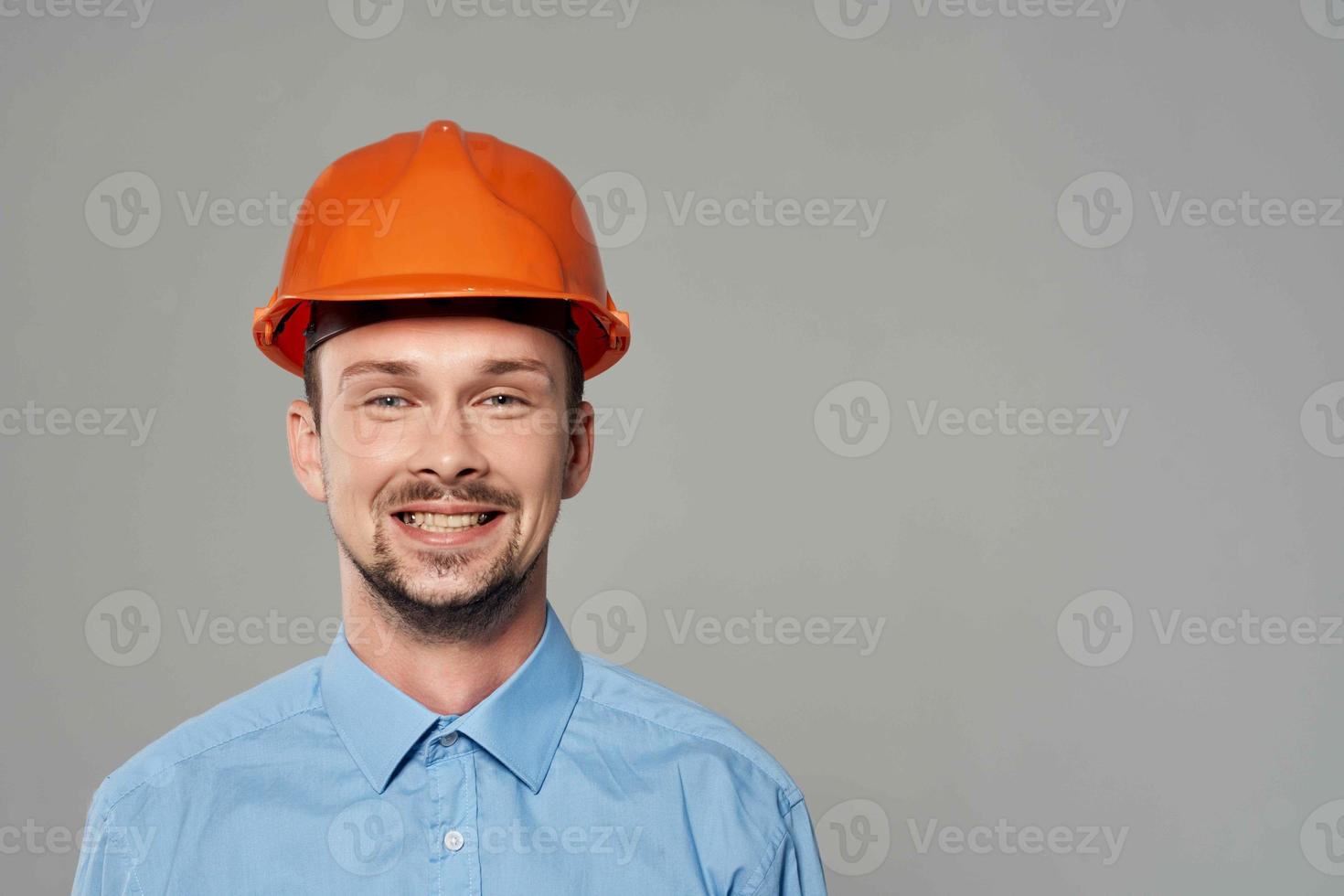 male builders blueprints builder light background photo