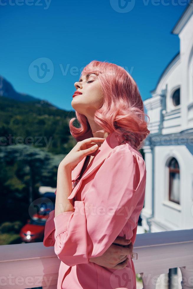 glamorous woman Vintage fashion pink hair posing summer unaltered photo