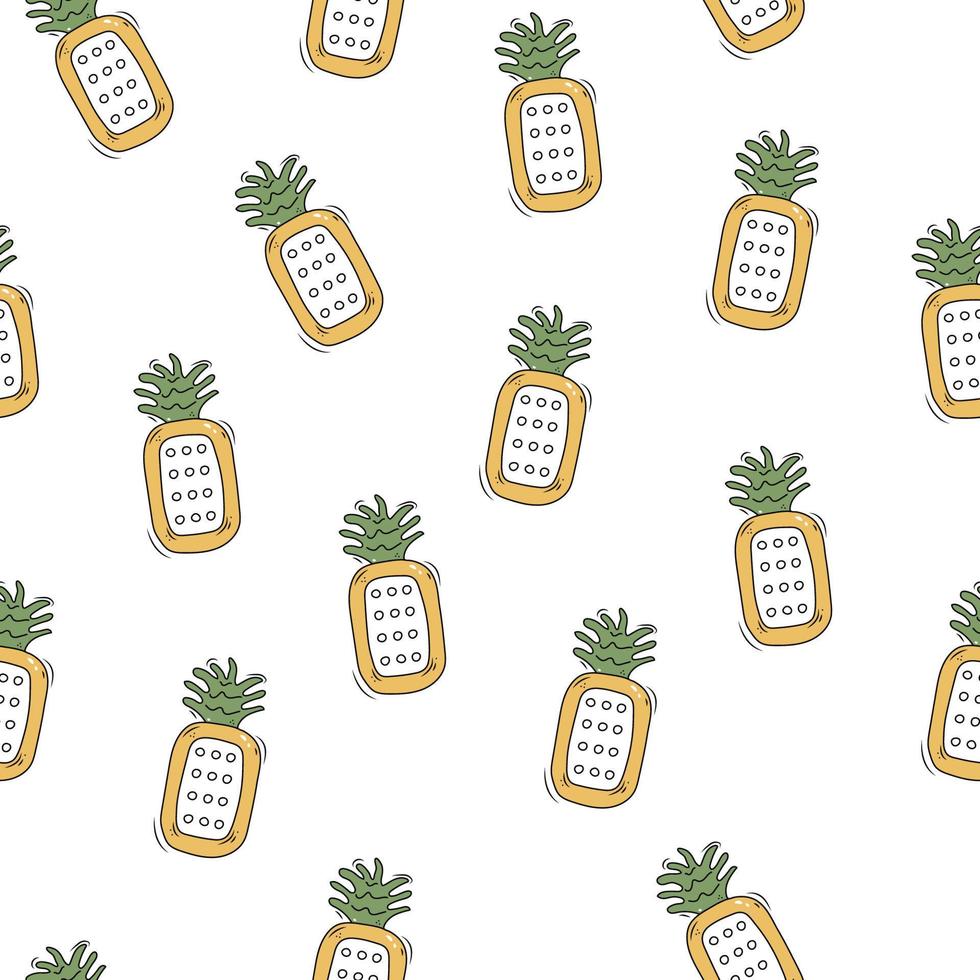 Seamless pineapple pattern in doodle style. Hand drawn cartoon summer yellow fruits pattern for textile fabric or wallpaper backgrounds. vector