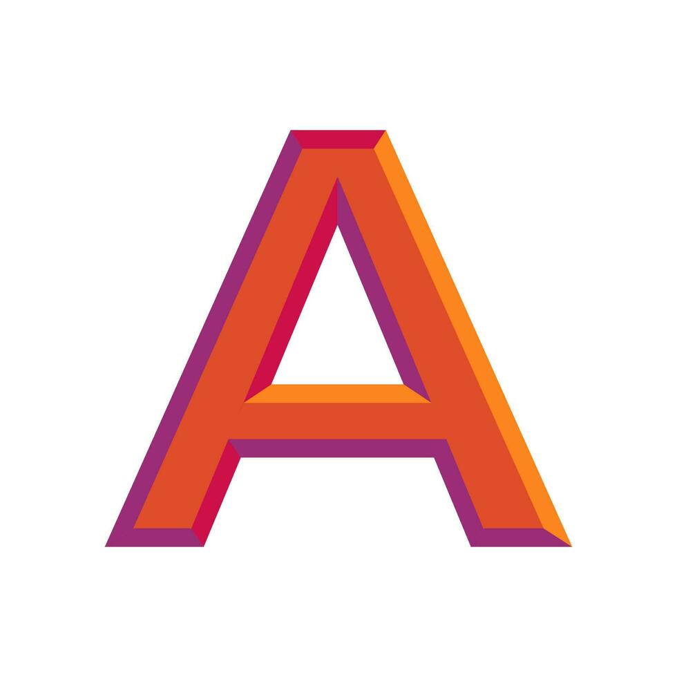 3d orange and purple emboss letter A. Vintage chiseled block alphabet. vector