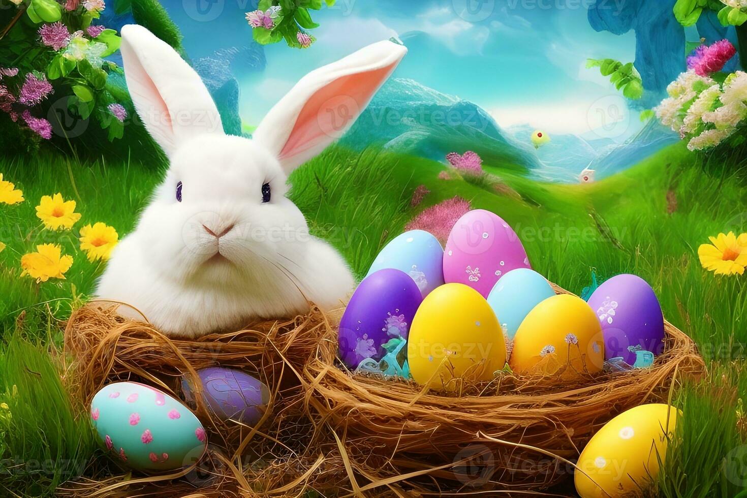 Easter Background, Happy Easter Background, Easter Day Background, Easter Bunny, Easter Egg, Ai photo