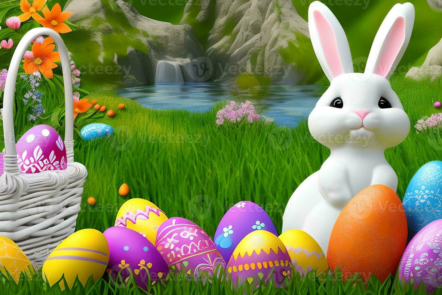 Easter Background, Happy Easter Background, Easter Day Background, Easter Bunny, Easter Egg, Ai photo