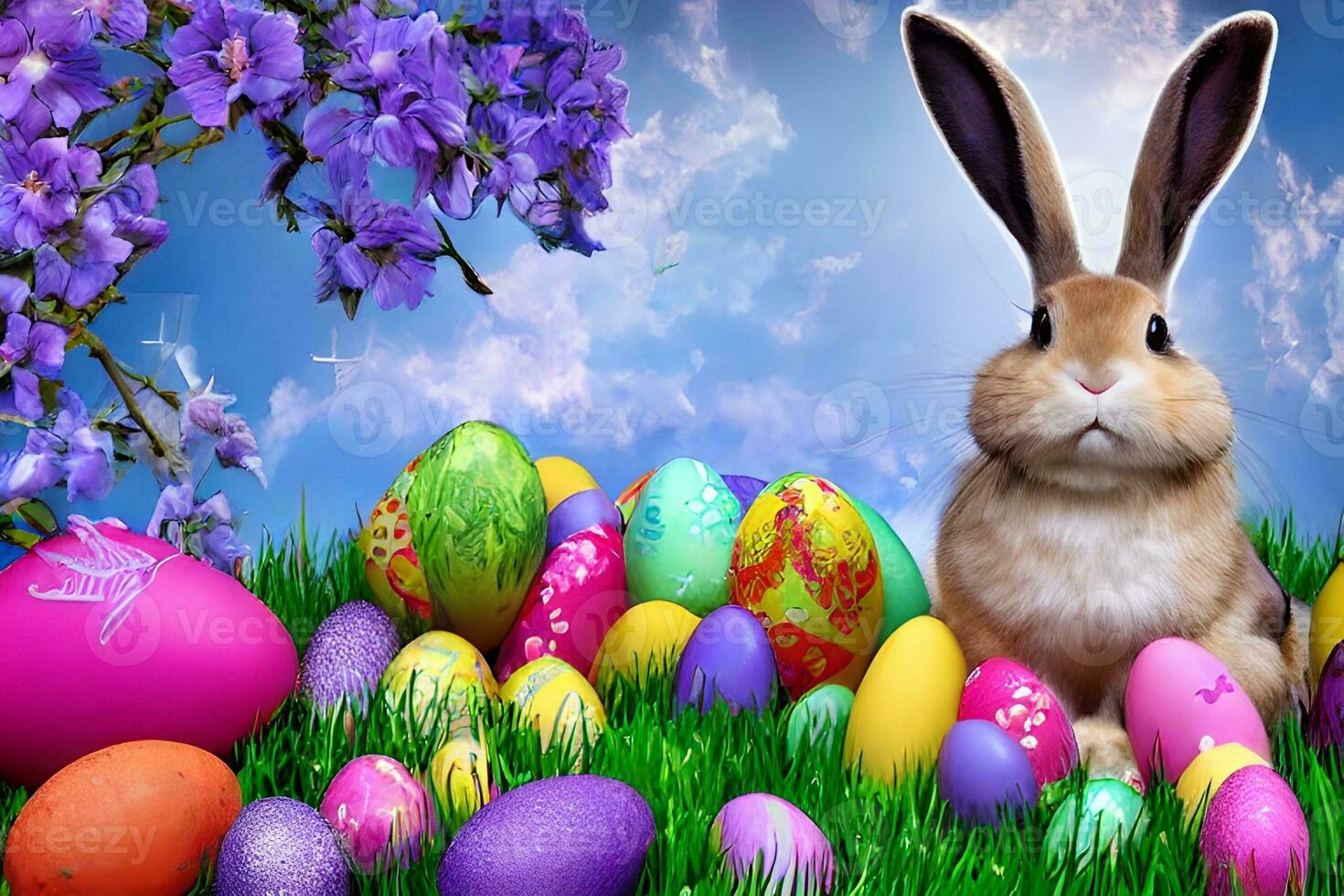 Easter Background, Happy Easter Background, Easter Day Background, Easter Bunny, Easter Egg, Ai photo