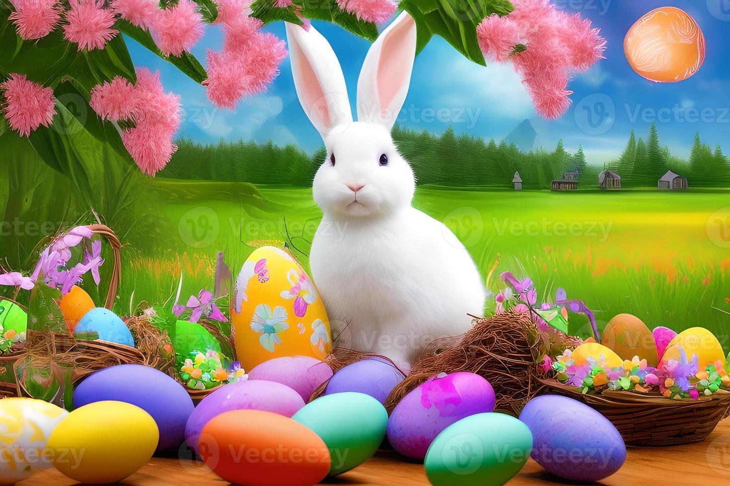 Easter Background, Happy Easter Background, Easter Day Background, Easter Bunny, Easter Egg, Ai photo