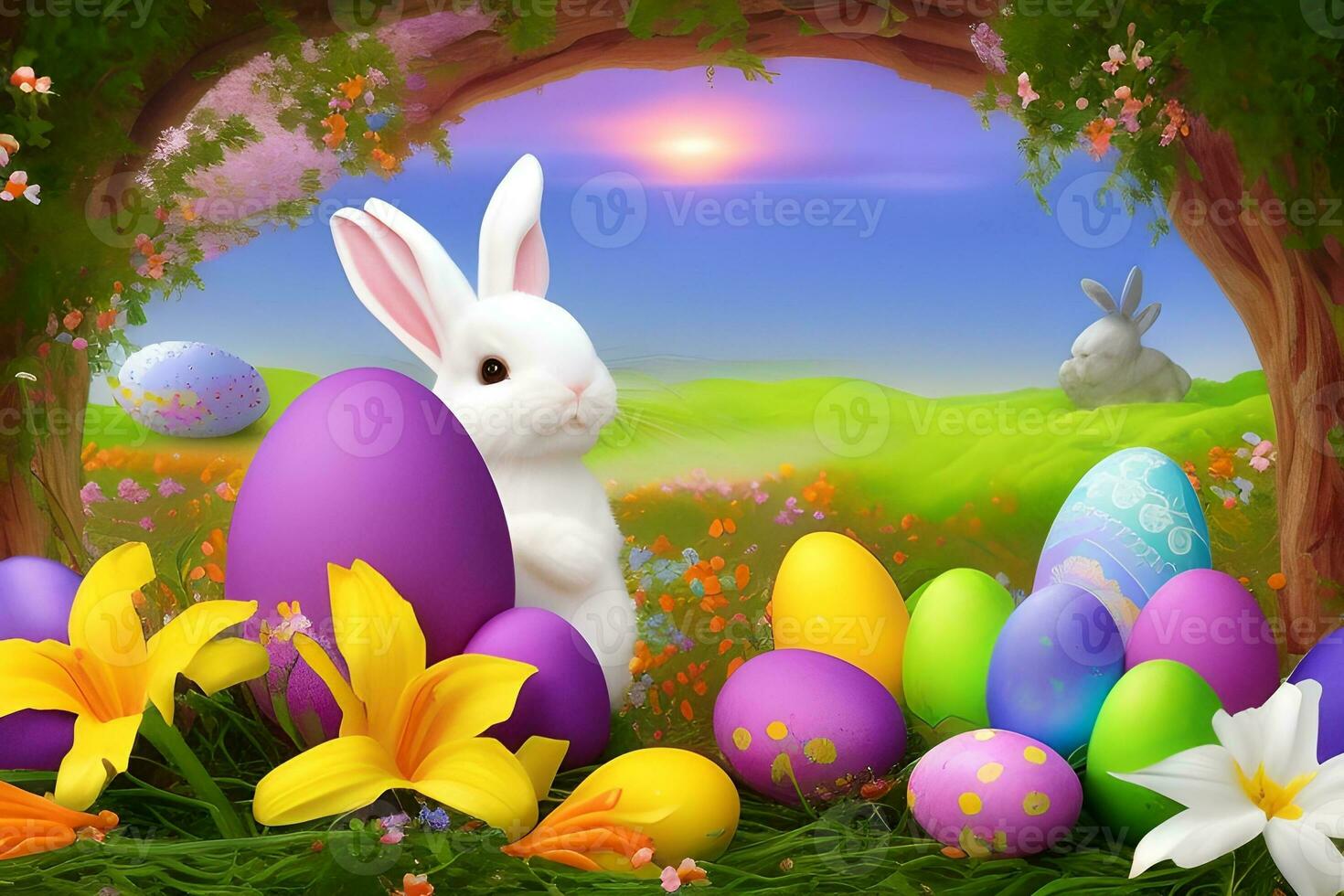 Easter Background, Happy Easter Background, Easter Day Background, Easter Bunny, Easter Egg, Ai photo