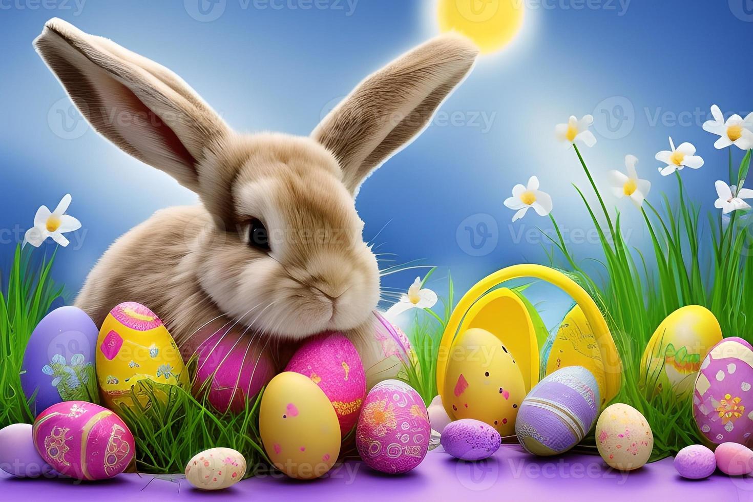 Easter Background, Happy Easter Background, Easter Day Background, Easter Bunny, Easter Egg, Ai photo