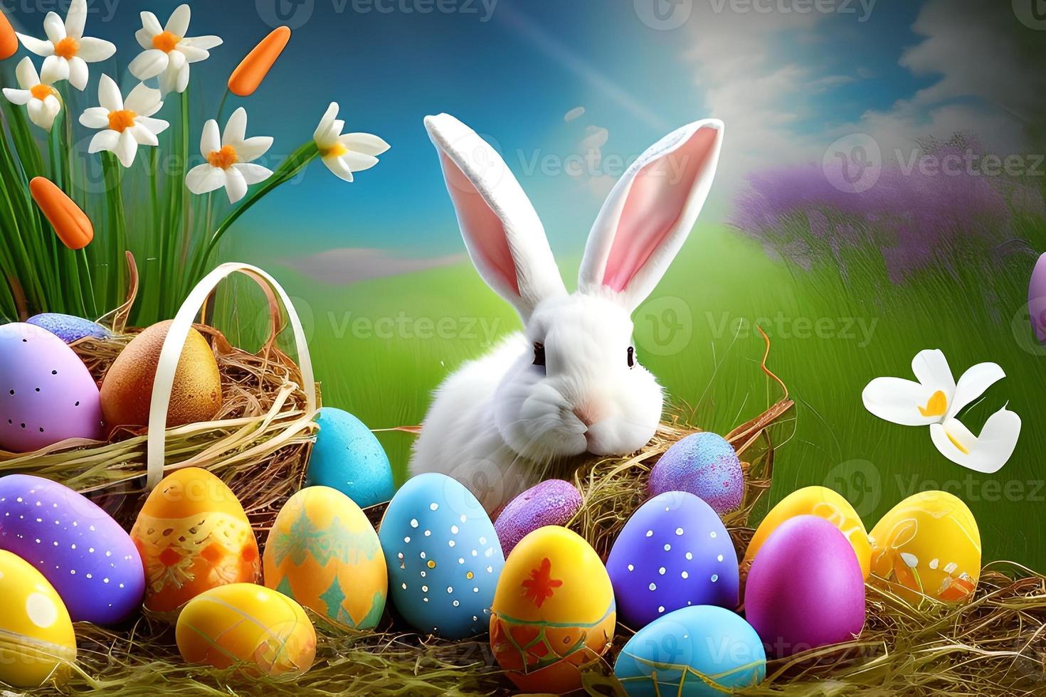 Easter Background, Happy Easter Background, Easter Day Background, Easter Bunny, Easter Egg, Ai photo