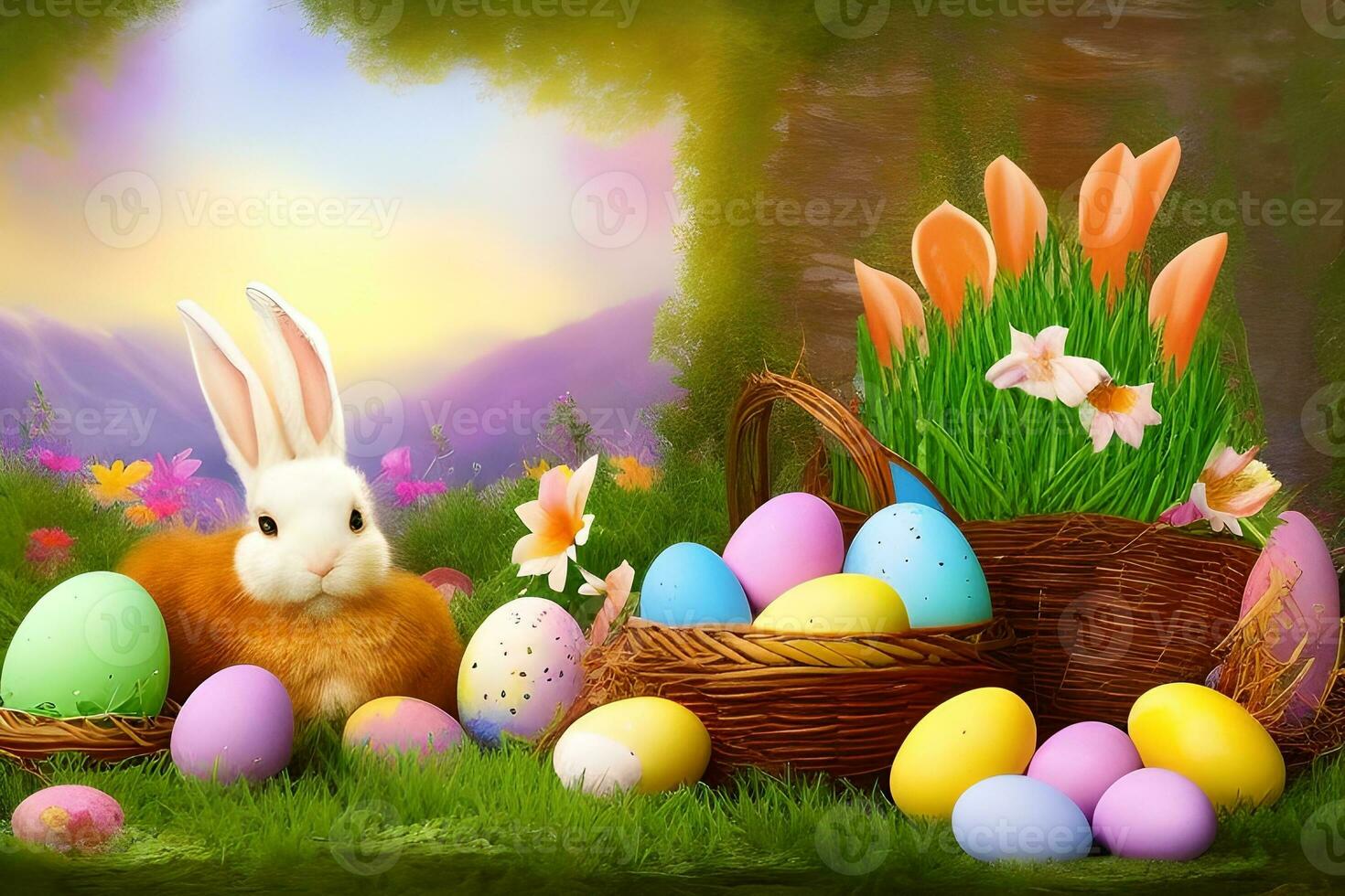 Easter Background, Happy Easter Background, Easter Day Background, Easter Bunny, Easter Egg, Ai photo