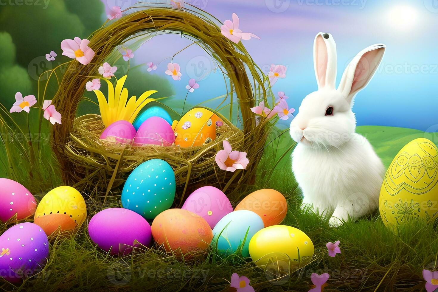 Easter Background, Happy Easter Background, Easter Day Background, Easter Bunny, Easter Egg, Ai photo