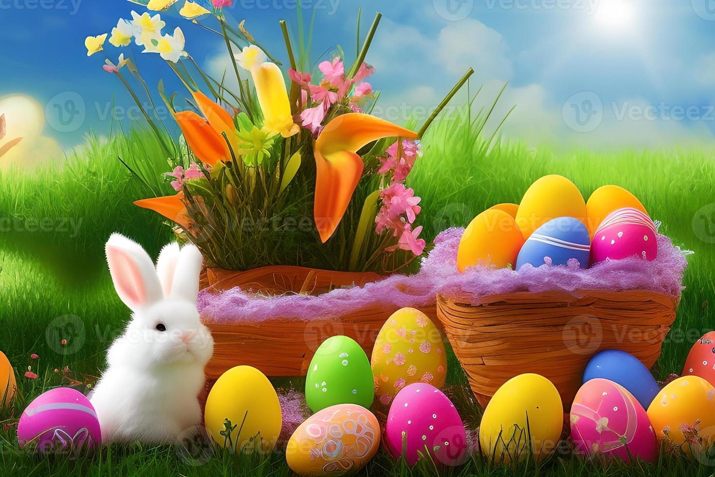 Easter Background, Happy Easter Background, Easter Day Background, Easter Bunny, Easter Egg, Ai photo