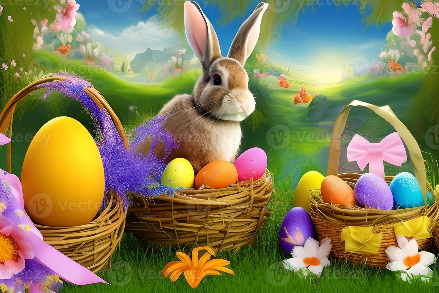 Easter Background, Happy Easter Background, Easter Day Background, Easter Bunny, Easter Egg, Ai photo