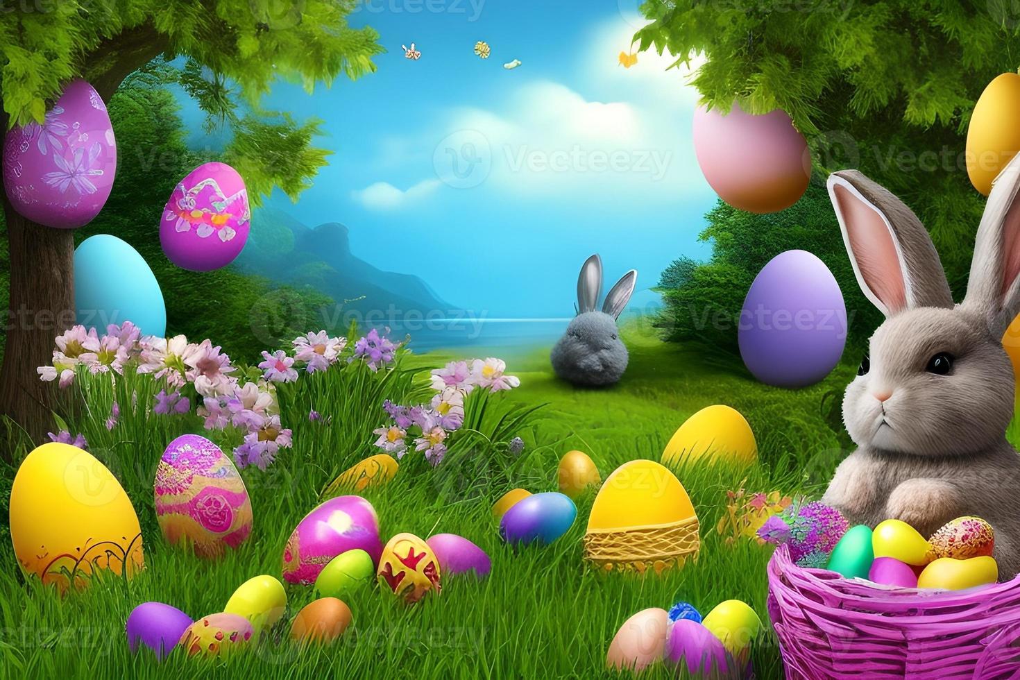 Easter Background, Happy Easter Background, Easter Day Background, Easter Bunny, Easter Egg, Ai photo