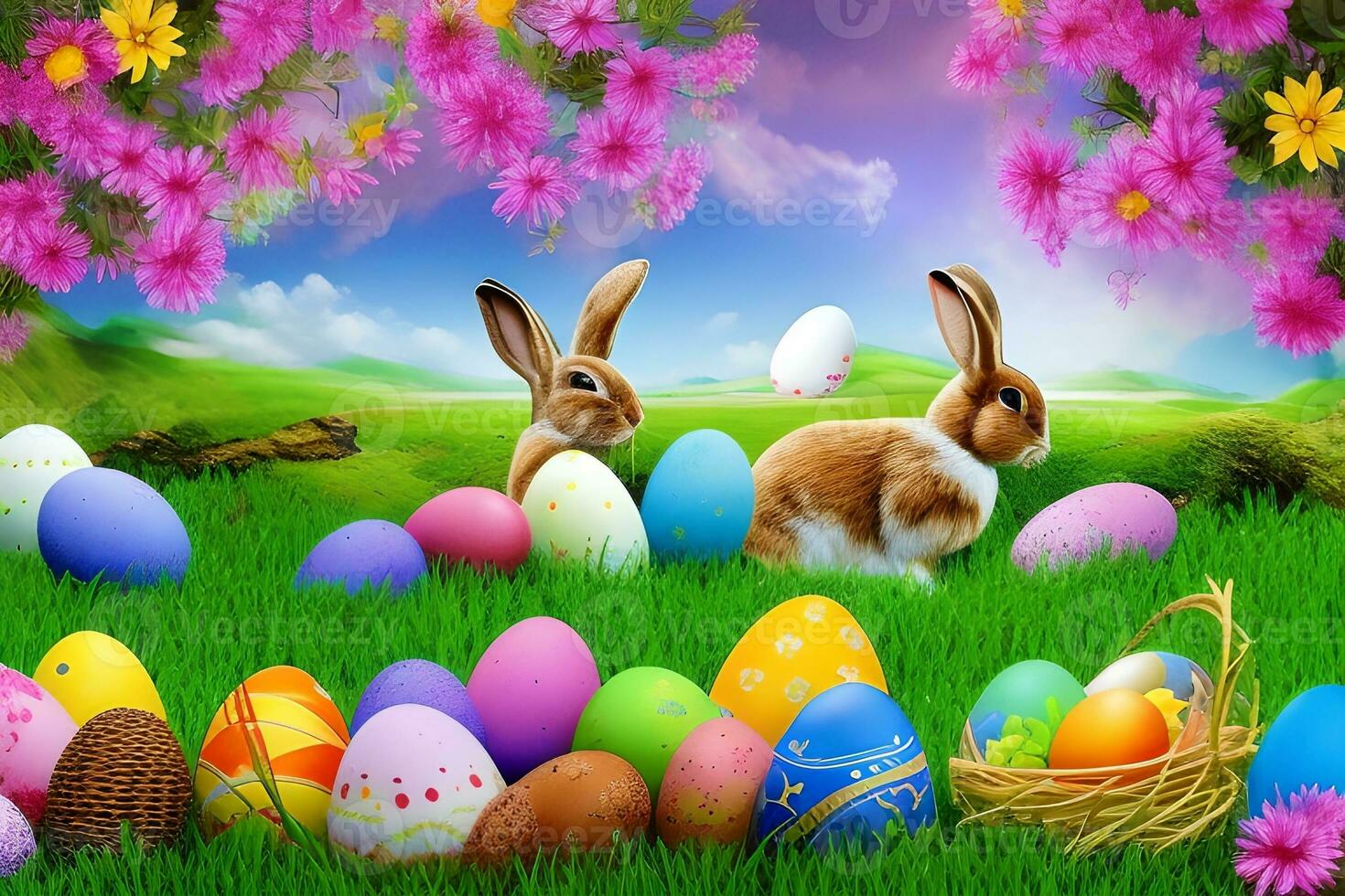 Easter Background, Happy Easter Background, Easter Day Background, Easter Bunny, Easter Egg, Ai photo