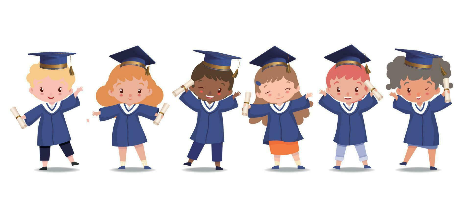 Group of people in graduation gowns holding diplomas vector