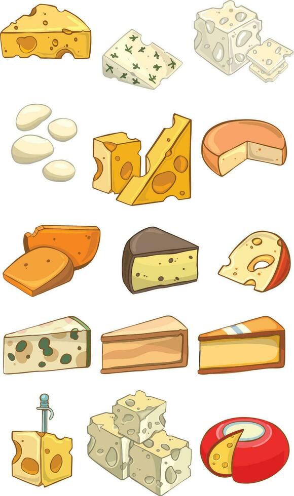 conjunto queso símbolo en dibujos animados estilo. para restaurante menús y sitios web vector ilustración