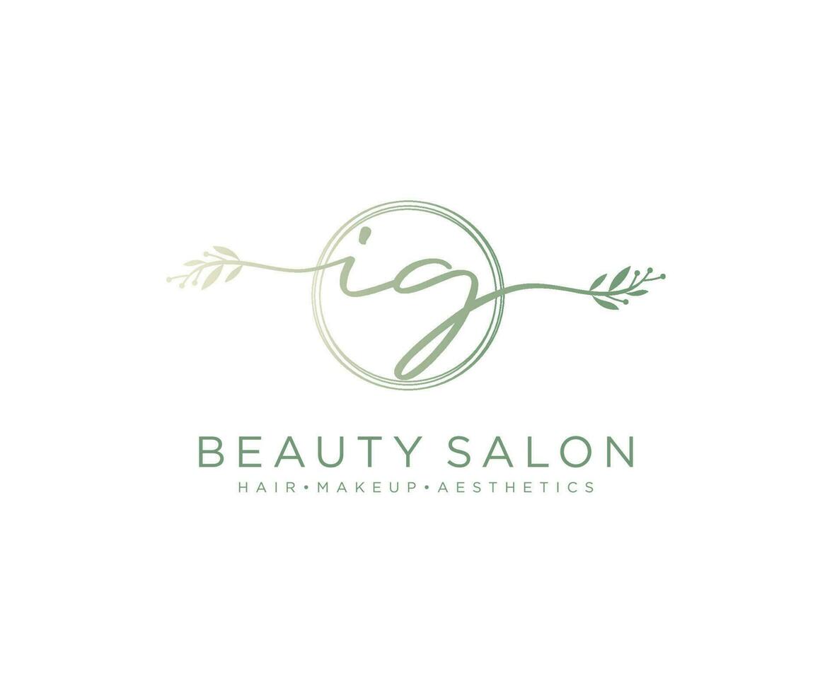 Initial IG feminine logo collections template. handwriting logo of initial signature, wedding, fashion, jewerly, boutique, floral and botanical with creative template for any company or business. vector