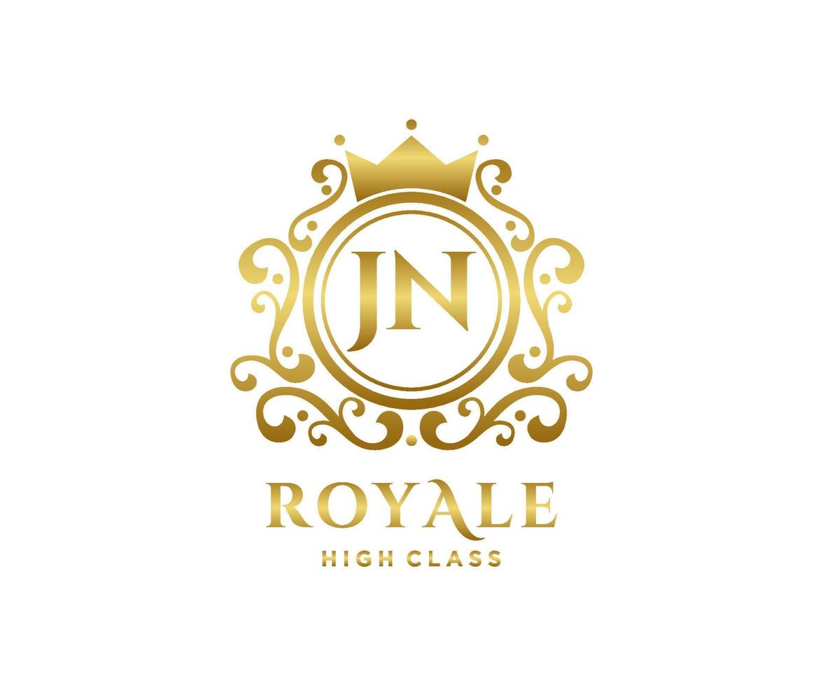 Golden Letter JN template logo Luxury gold letter with crown. Monogram alphabet . Beautiful royal initials letter. vector