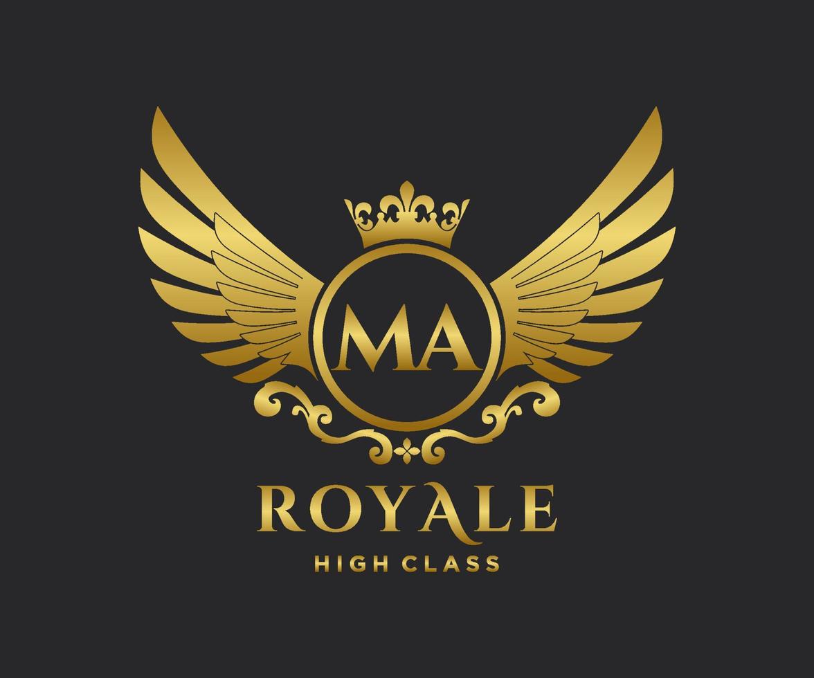 Golden Letter MA template logo Luxury gold letter with crown. Monogram alphabet . Beautiful royal initials letter. vector