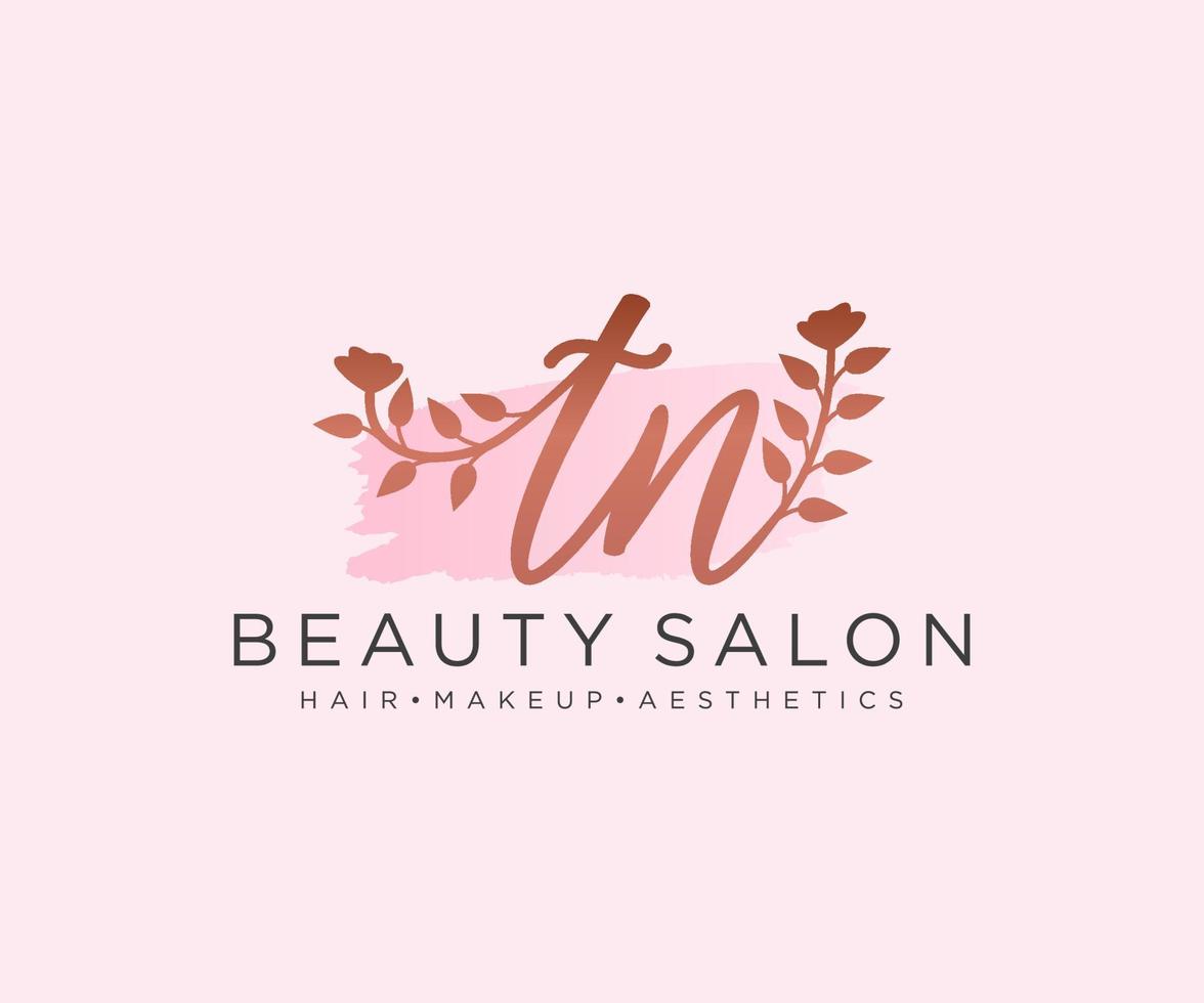 Initial TN feminine logo collections template. handwriting logo of initial signature, wedding, fashion, jewerly, boutique, floral and botanical with creative template for any company or business. vector