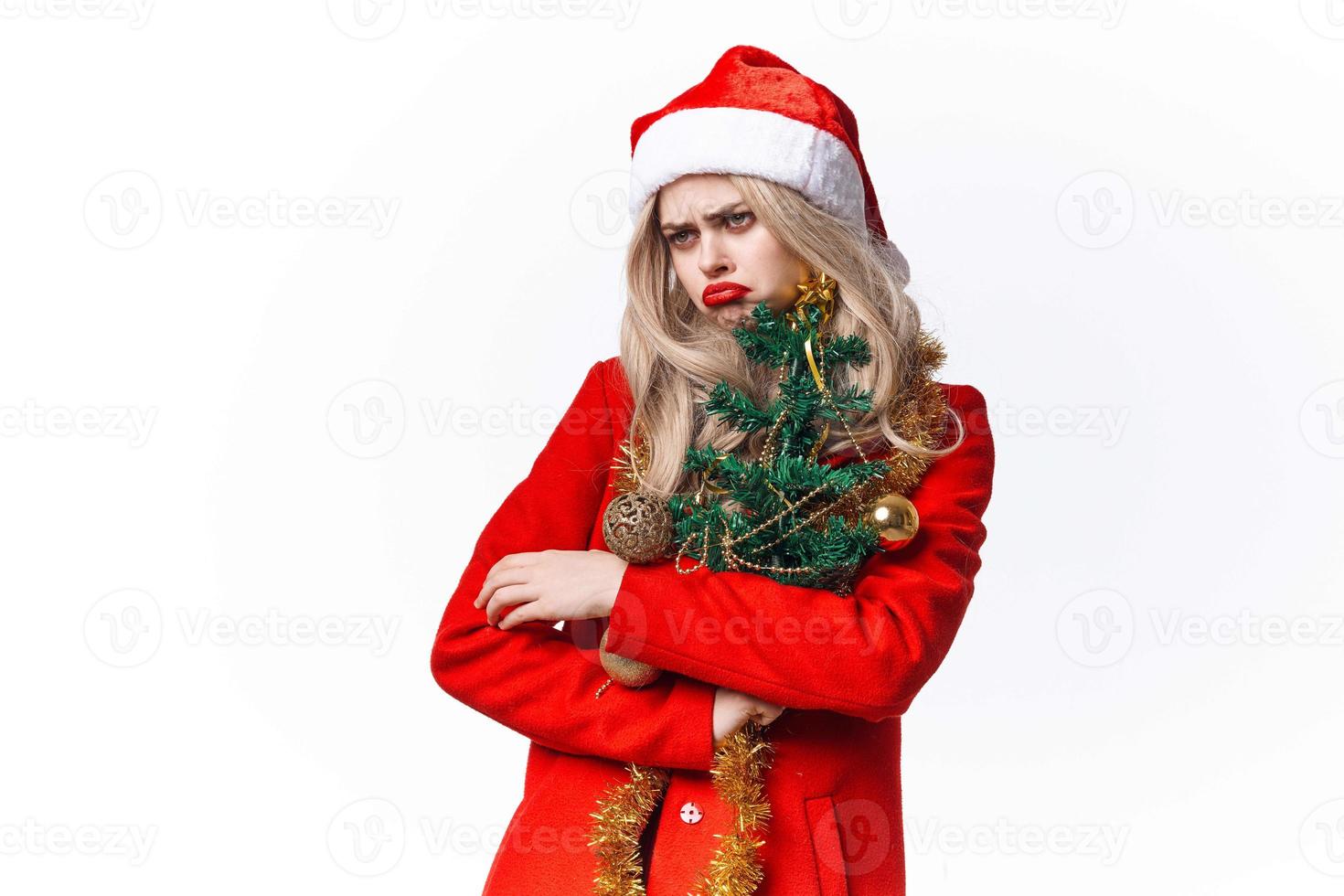 alegre mujer decoración Navidad árbol fiesta ligero antecedentes foto