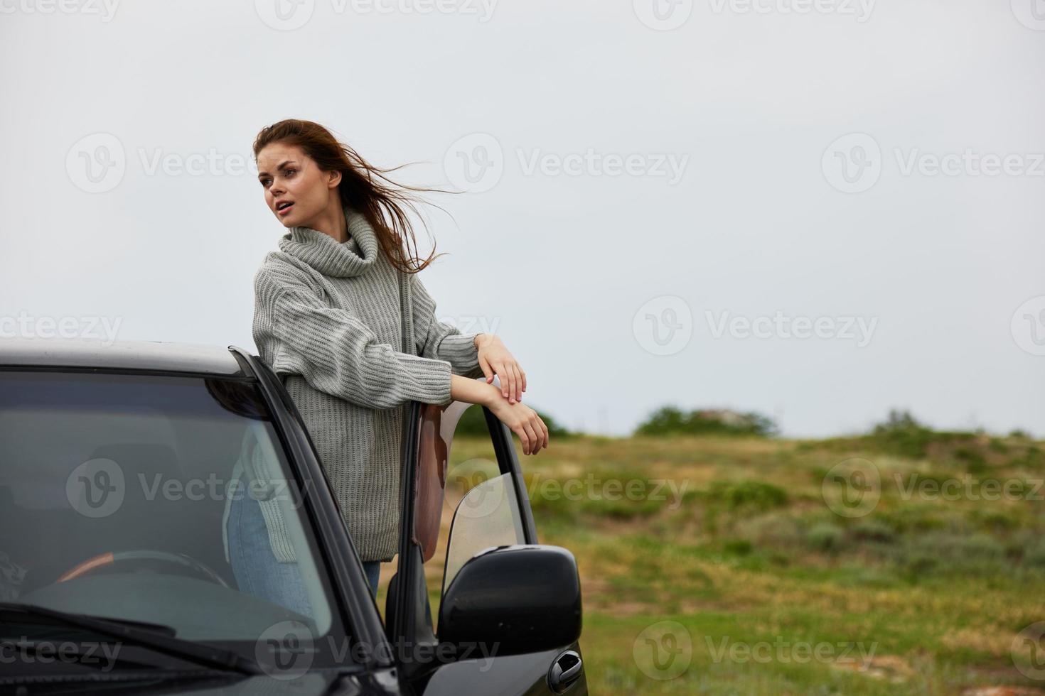 woman Adventure car trip nature travel female relaxing photo