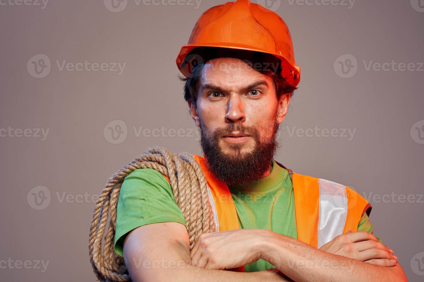 man in construction uniform orange hard hat construction cropped view photo