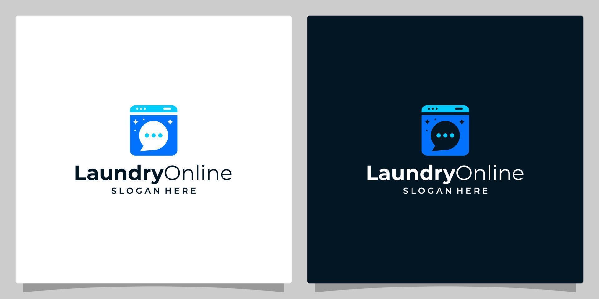 Washing machine laundry icon logo design with chat bubble. Modern vector logo design template design.
