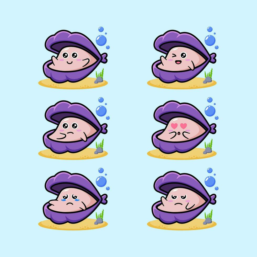 ilustración vector gráfico de almeja con múltiple facial expresiones adecuado para para niños productos