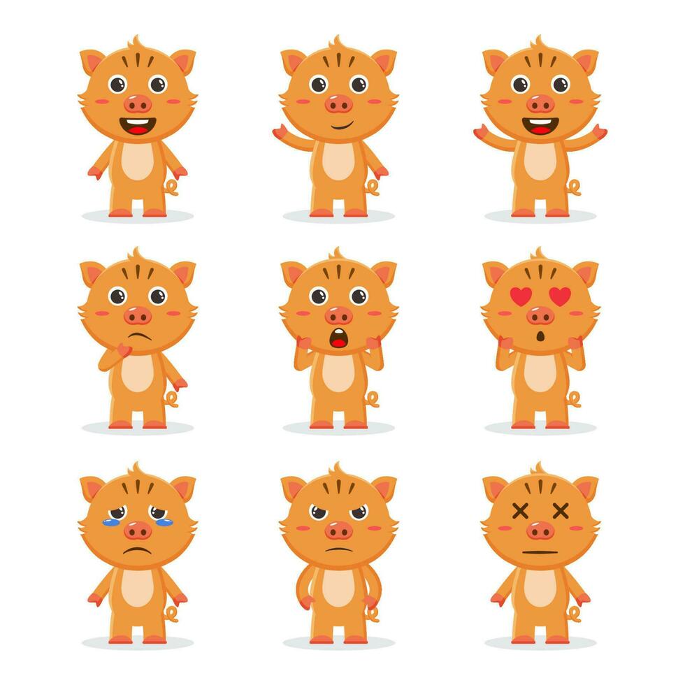 Illustration vector graphic of wild boar with multiple facial expressions suitable for children's products