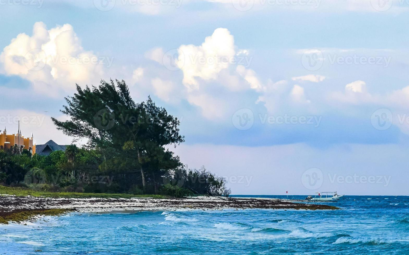 Tropical caribbean beach clear turquoise water Playa del Carmen Mexico. photo