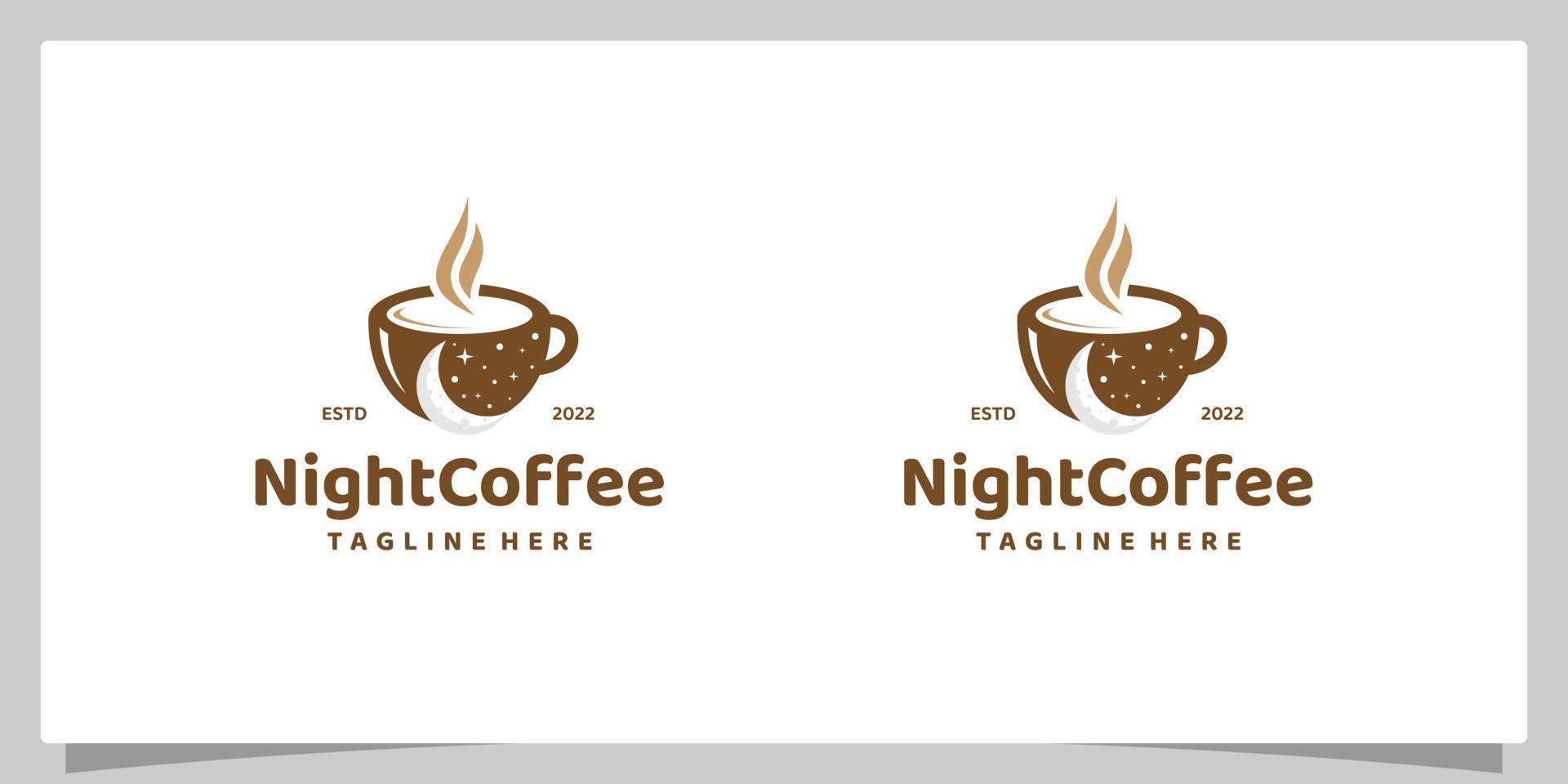 Vintage Cup Coffee Logo design template with moon in negative space design logo. Coffee night, coffee cafe logo illustration design template vector