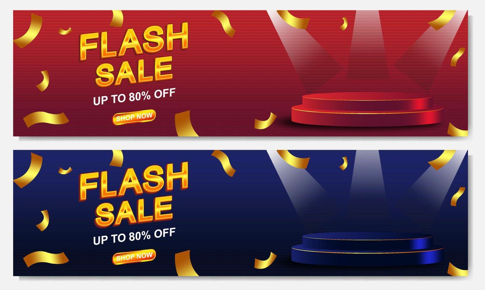 flash sale banner template with podium in red and blue gradient colors for promotion, retail, business, sale banner vector