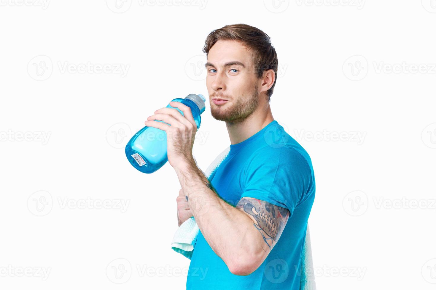 sports man in t-shirt workout fitness gym photo