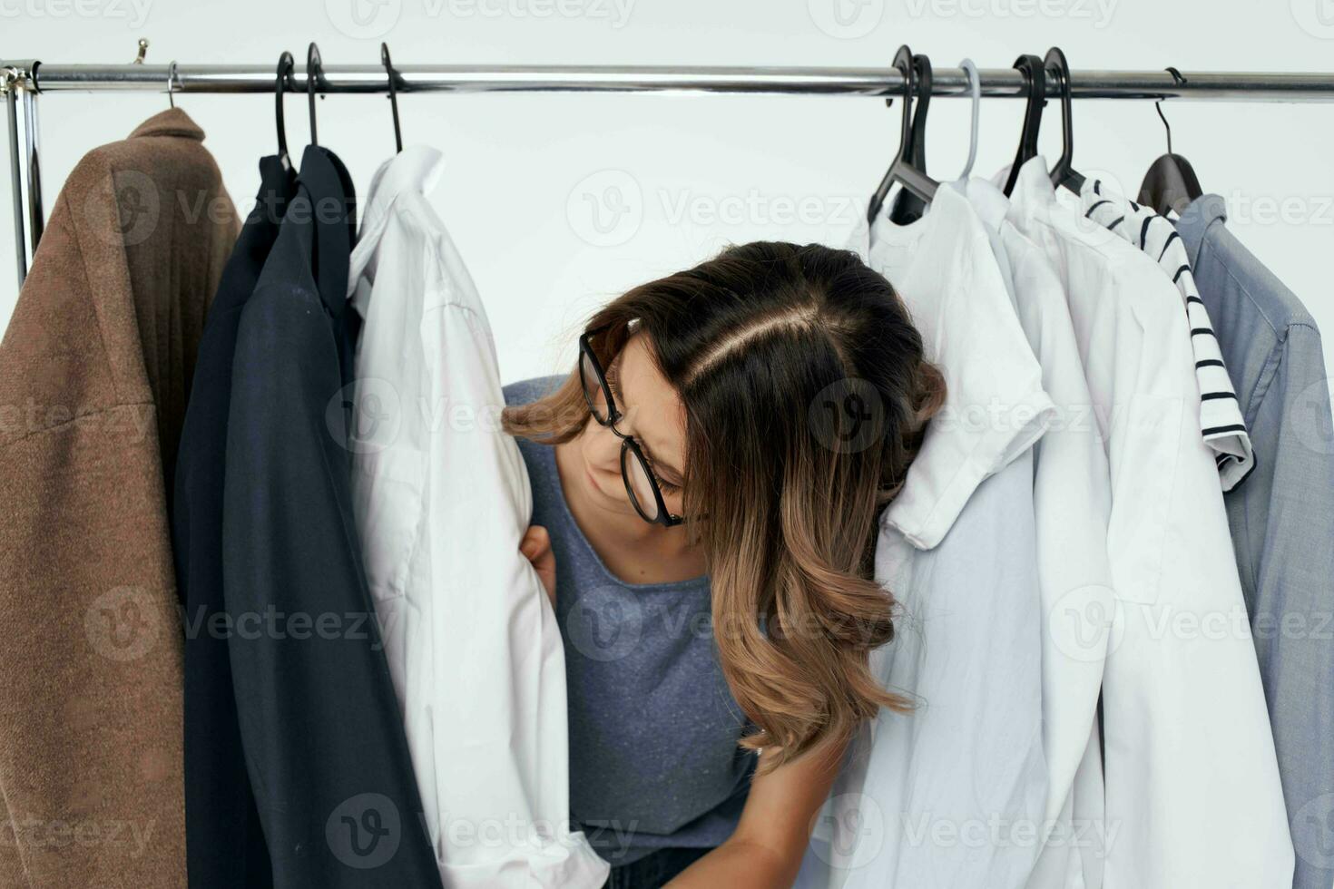 pretty woman clothes hanger lifestyle shopping light background photo