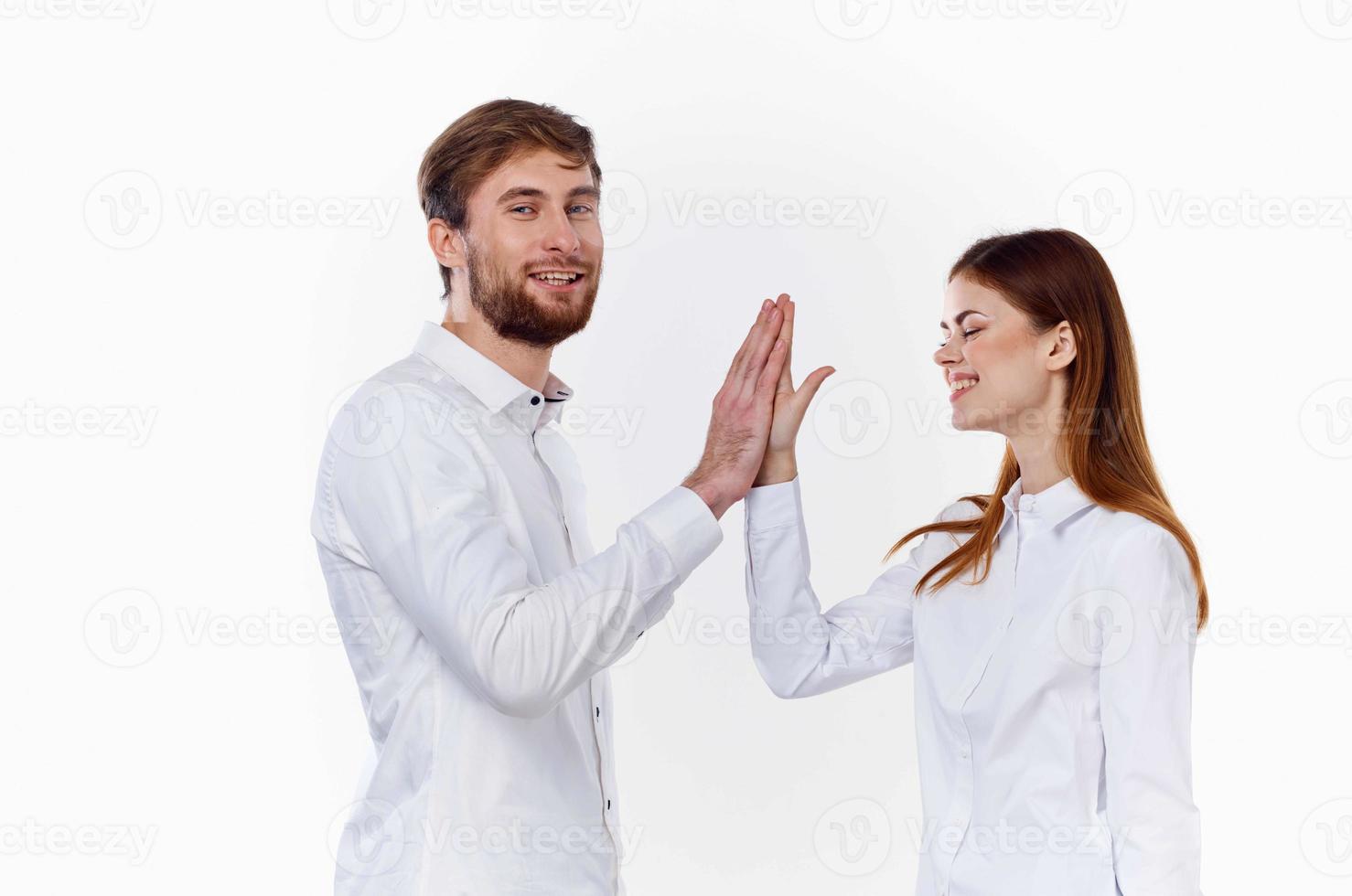 man and woman work colleagues communication fashion photo