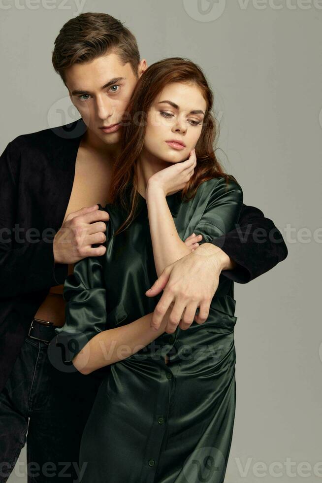 Man hugs woman luxury elegant style attractiveness glamor fashion photo