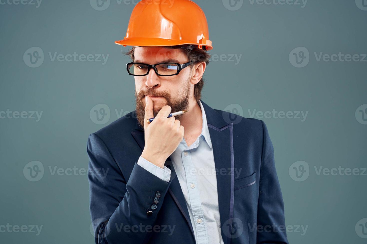 man in suit orange helmet professional safety industry lifestyle photo