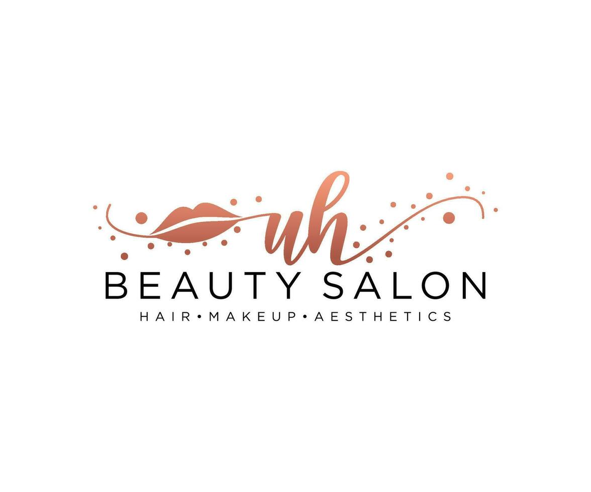 Initial UH feminine logo collections template. handwriting logo of initial signature, wedding, fashion, jewerly, boutique, floral and botanical with creative template for any company or business. vector