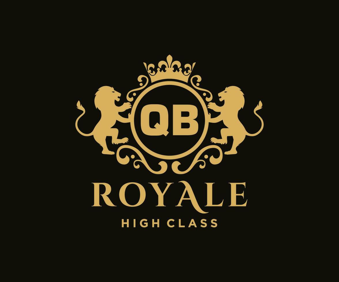 Golden Letter QB template logo Luxury gold letter with crown. Monogram alphabet . Beautiful royal initials letter. vector