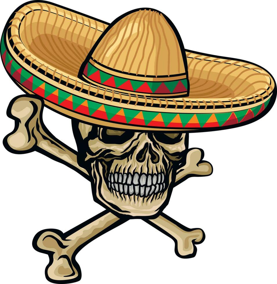 Holy Death, mexican sugar skull in sombrero, grunge vintage design t shirts vector