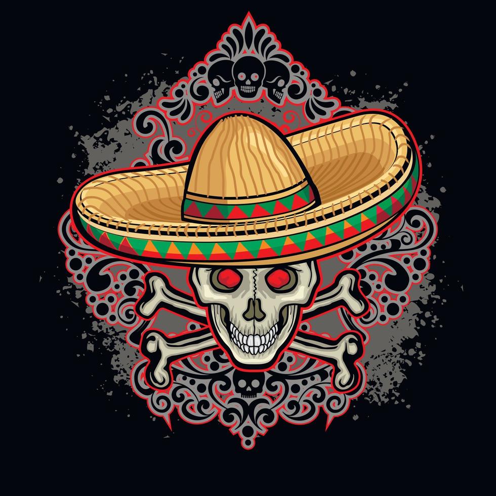 santo muerte, mexicano azúcar cráneo en sombrero, grunge Clásico diseño t camisas vector